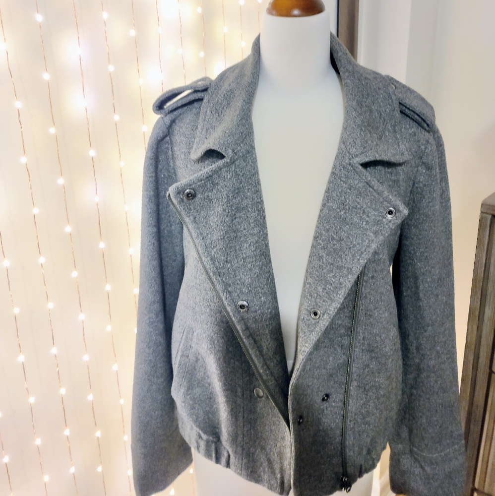 Ann Taylor LOFT Gray Moto Zip Up, Button Jacket